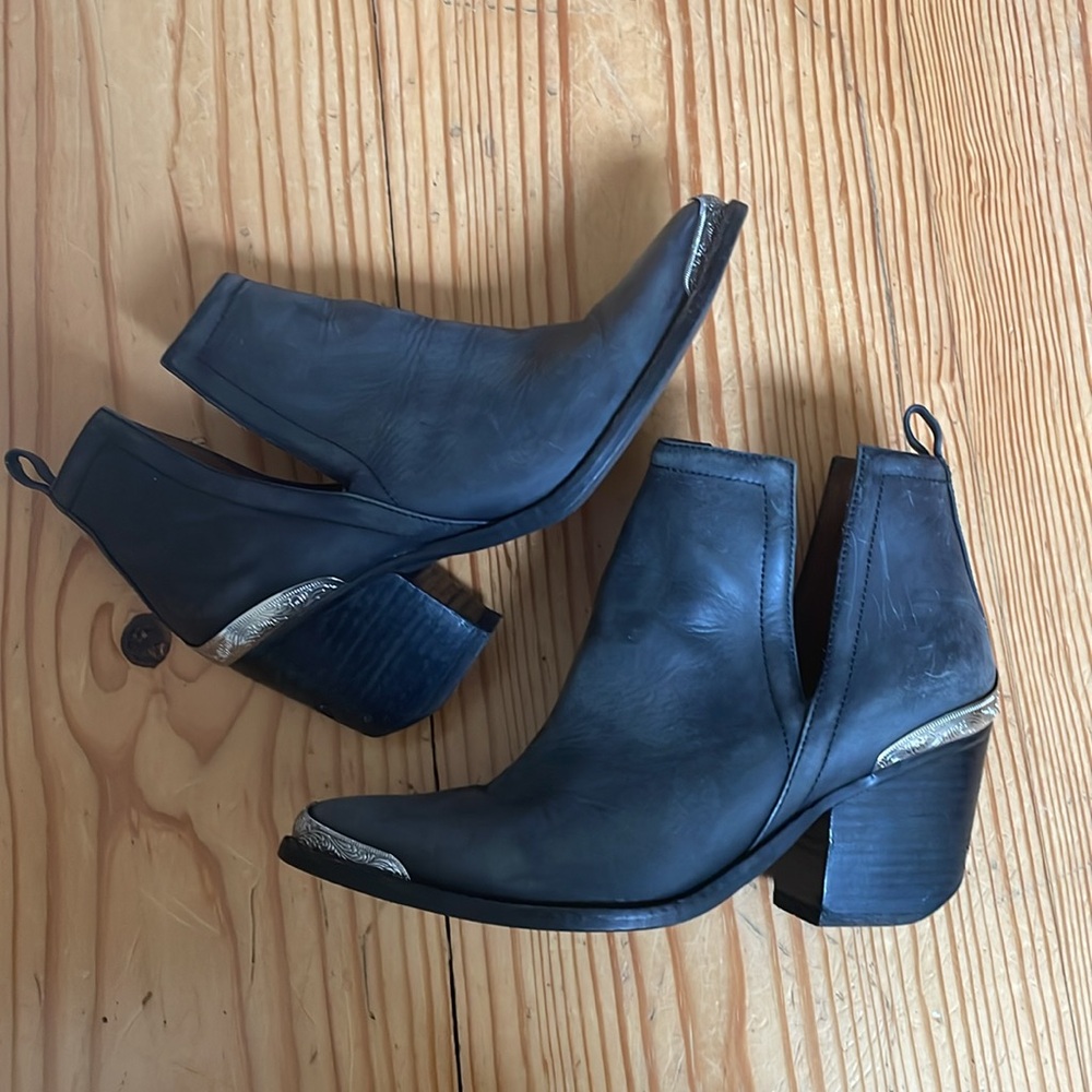 Jeffrey Campbell Cromwell boot black distressed leather ankle booties western
